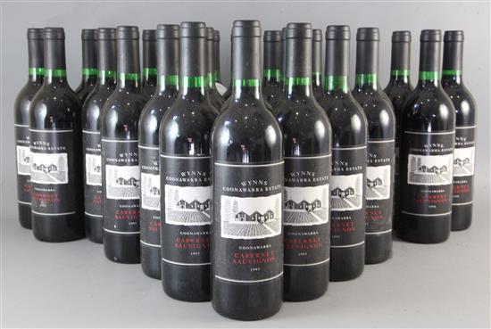 Eighteen bottles of Wynns Coonawarra Cabernet Sauvignon, 1997 and seven bottles 1998.